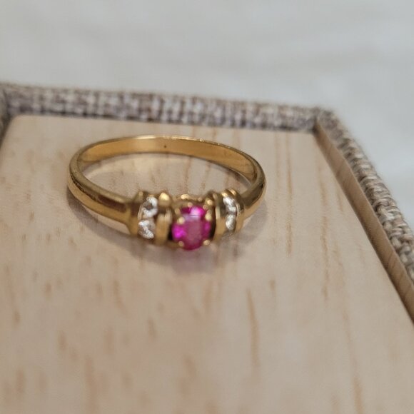 Ruby Diamond 14k Yellow Gold Ring Womens - Picture 6 of 11